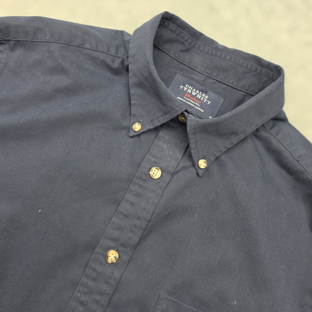Charles Tyrwhitt Slim Fit NonIron Dress Shirt Navy Blue Medium Mens Long Sleeve